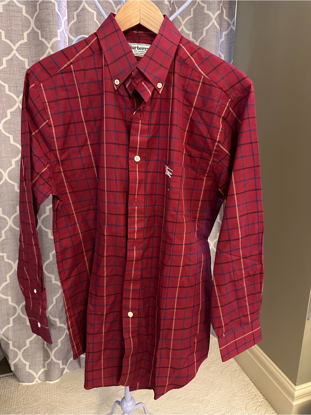 Burberry Men’s Burgundy Plaid Button-Down Shirt